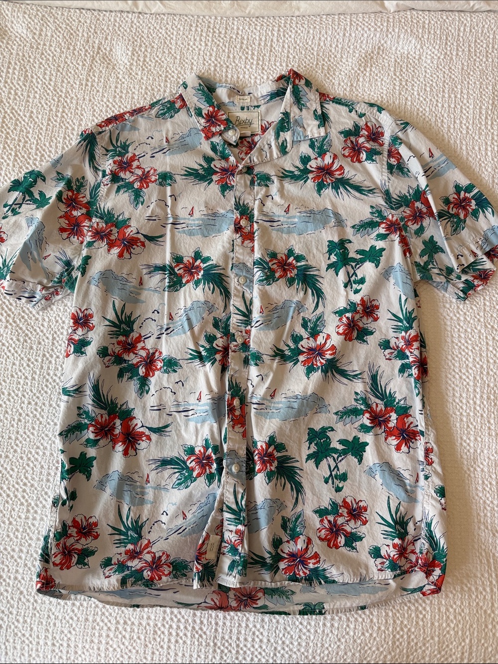 Casual Floral Button-Up Shirt - White/Red/Green